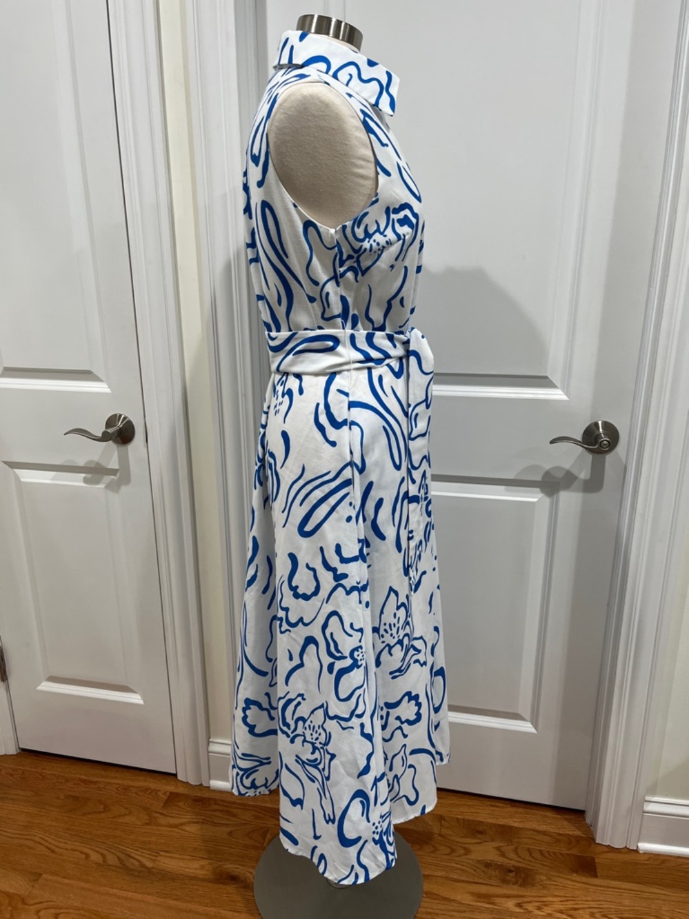 Ador Curve Pocket Sleeveless Shirt Maxi Dress White Blue Floral Size M - Picture 4 of 16